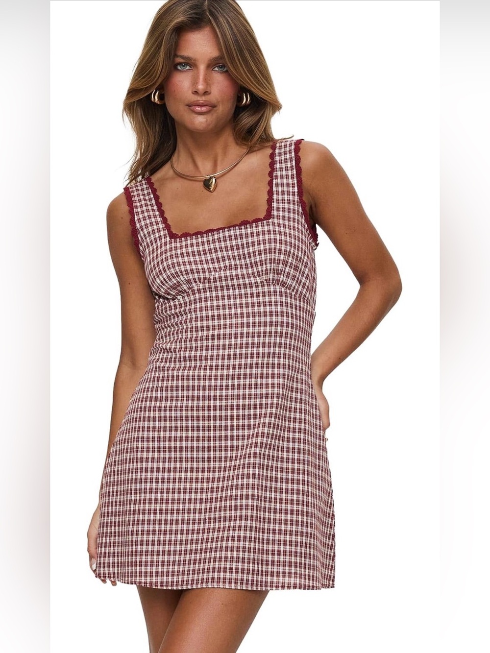 Burgundy Gingham Slip Dress